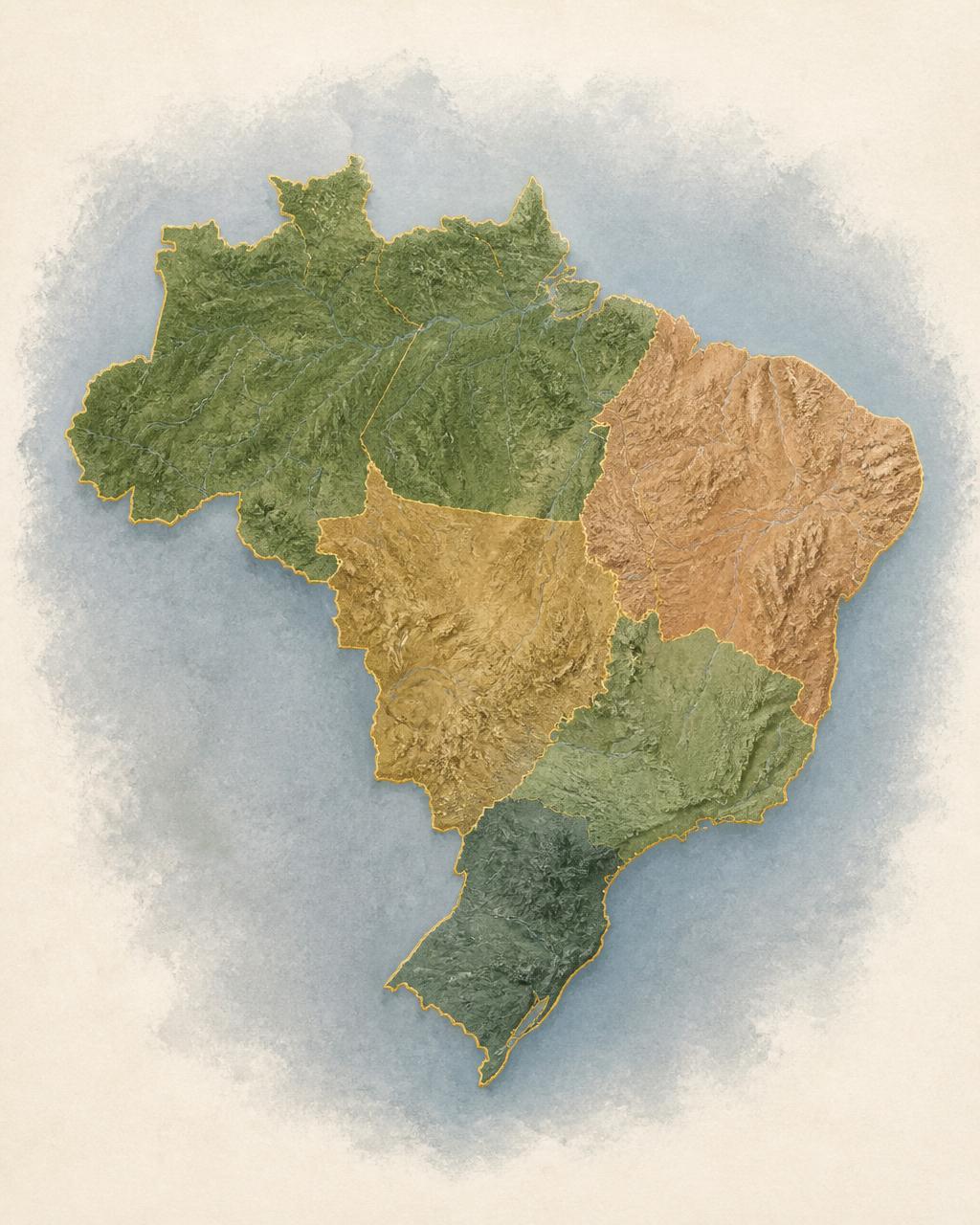 Mapa do Brasil ilustrado com regiões atendidas pela Ramagem Couros